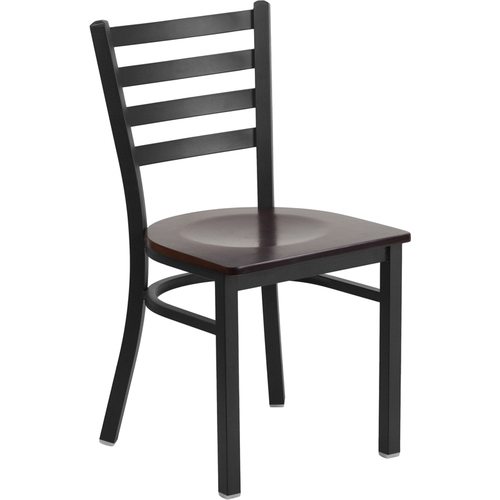 HERCULES Series Black Ladder Back Metal Restaurant Chair – Walnut Wood Seat