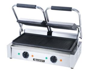 Adcraft SG-813 Countertop Double Sandwich Grill, Grooved Cast Iron Plates - 120V, 1750W