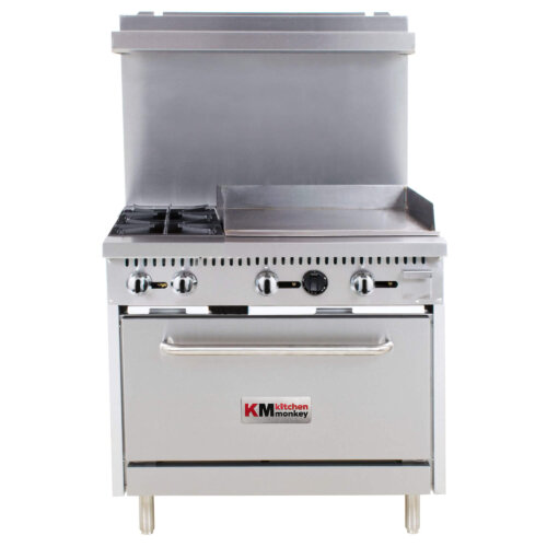 Kitchen Monkey KMGR-3624G/NG Natural Gas 2 Burner 36" Range with 24" griddle and Standard Oven - 130,000 BTU