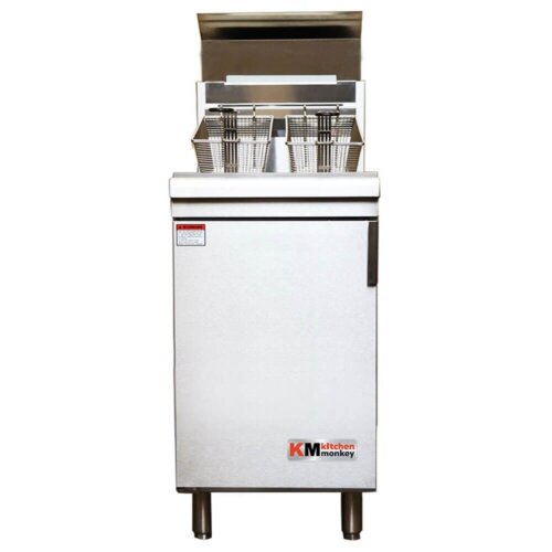 Kitchen Monkey KMGF-150/NG Natural Gas 70 lb. Stainless Steel Floor Fryer - 150,000 BTU