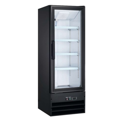 Kitchen Monkey KMRFS-1D/22 22" Black Swing Glass Door Merchandiser Refrigerator with LED Lighting - 9 Cu Ft