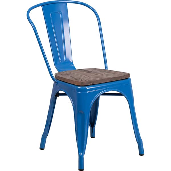 Flash Furniture CH-31230-BL-WD-GG Blue Metal Stackable Chair with Wood Seat - Kitchen Monkey ...