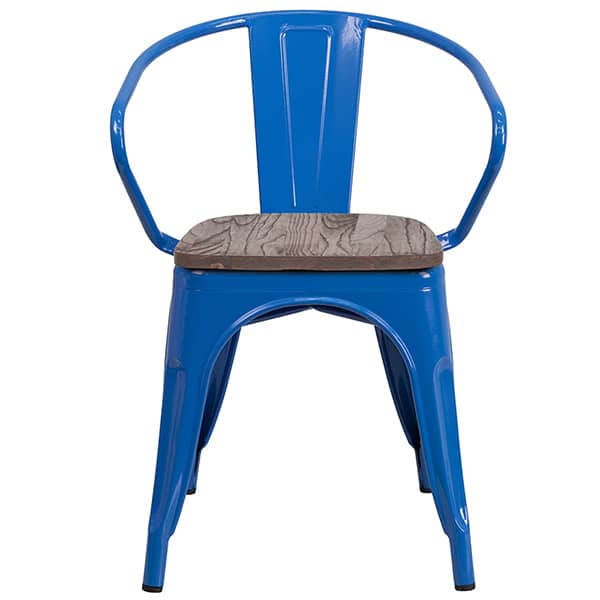 Flash Furniture CH-31270-BL-WD-GG Blue Metal Chair with Wood Seat and Arms - Kitchen Monkey ...