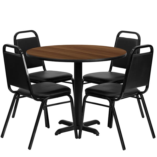 Natural Wood Seat Flash Furniture 36 Round Black Laminate Table Set with 4 Wood Slat Back Metal Barstools 