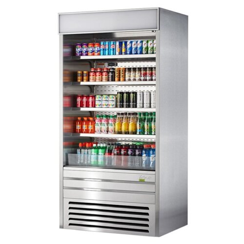 Turbo Air TOM-36ES-N 17.7 cu.ft. 36" 115V Stainless Steel Exterior and Interior Open Display Merchandiser