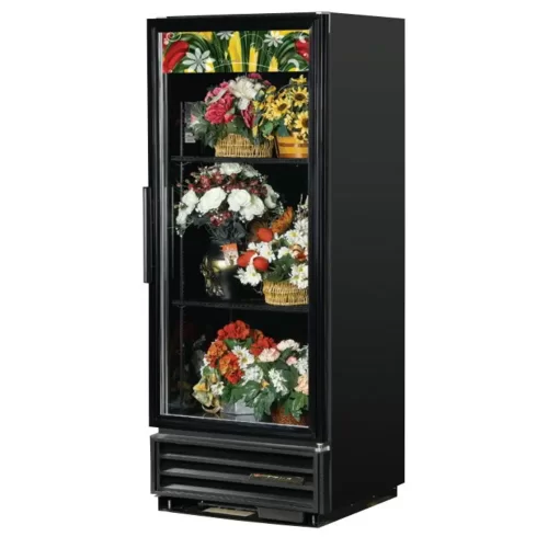 True GDM-12FC-HC-TSL01 24 7/8" Black Glass Door Floral Case with 2 Shelves and Hydrocarbon Refrigerant, Black - 115V